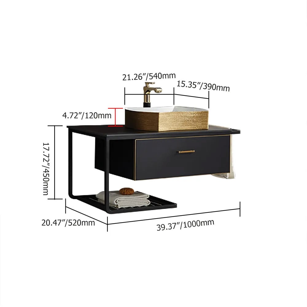 Cajón, estante y barra de toalla para baño de pared negro nórdico de 1000 mm Imagen de ventana