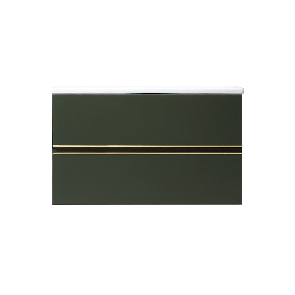 40" Dark Green Floating Bathroom Vanity with Sintered Stone Undermount Sink 2 Drawers window image