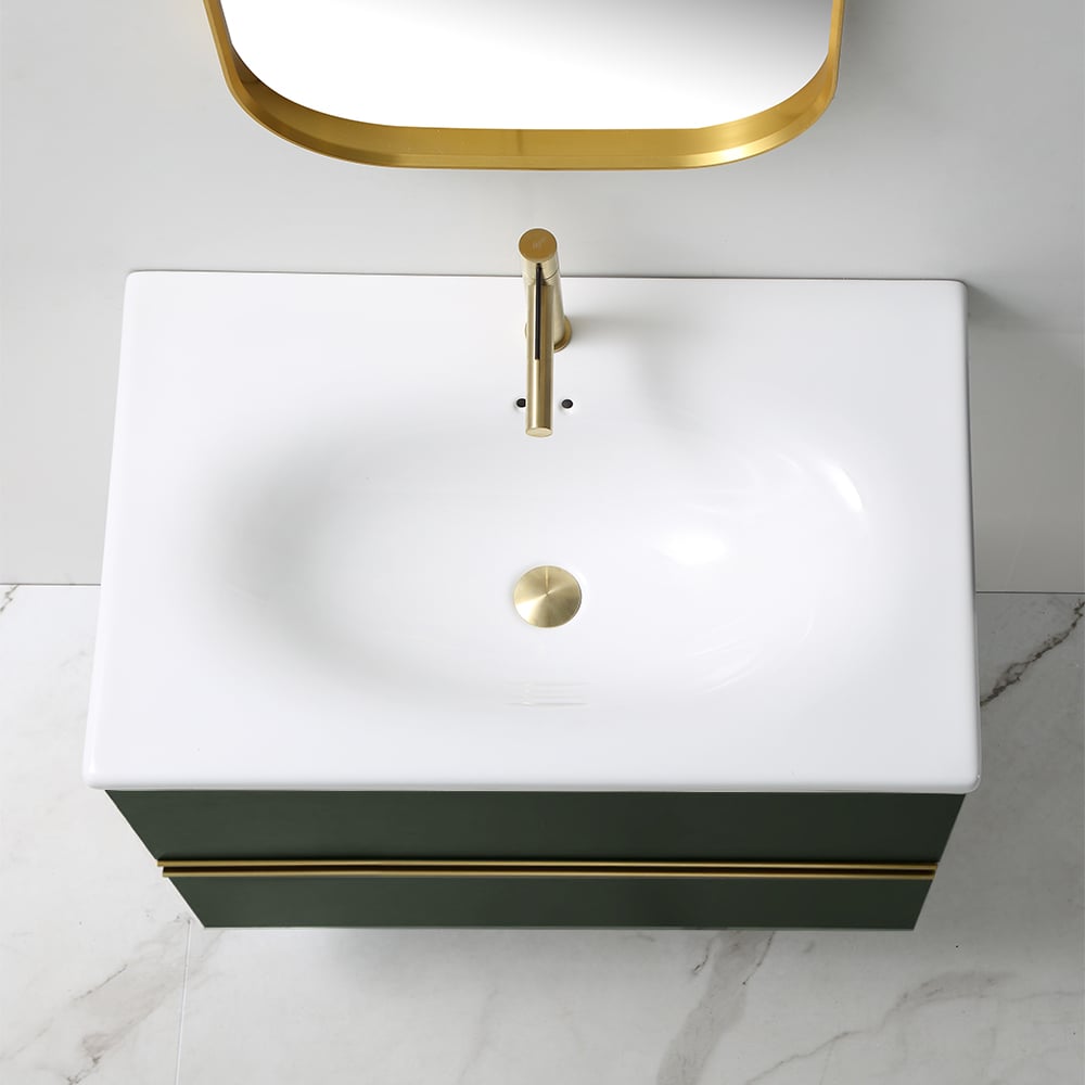 32" Dark Green Floating Bathroom Vanity with Sintered Stone Undermount Sink & 2 Drawers window image