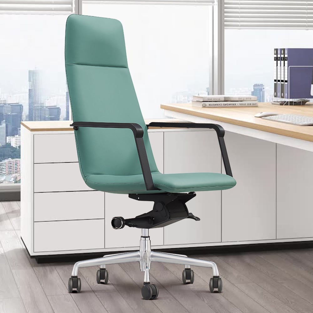 Green Executive Office Chair with Adjustable Height Solid Back window image
