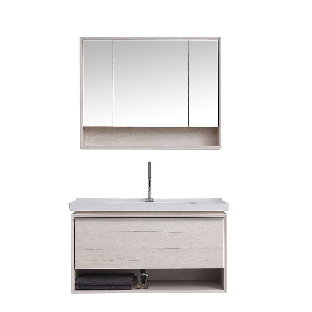 1005mm Contemporary Beige Floating Stone Top Bathroom Vanity with Integrated Basin window image