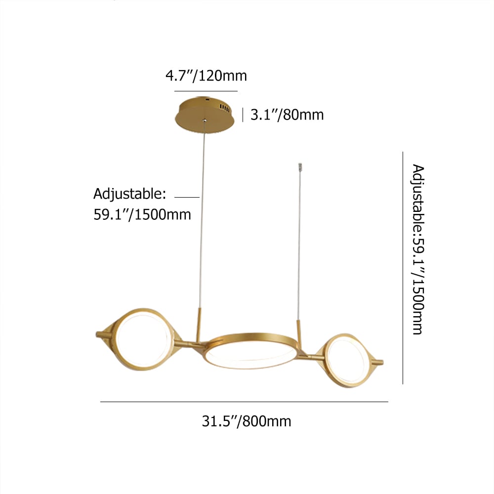 Lámpara colgante lineal de cocina LED contemporánea en oro imagen de ventana