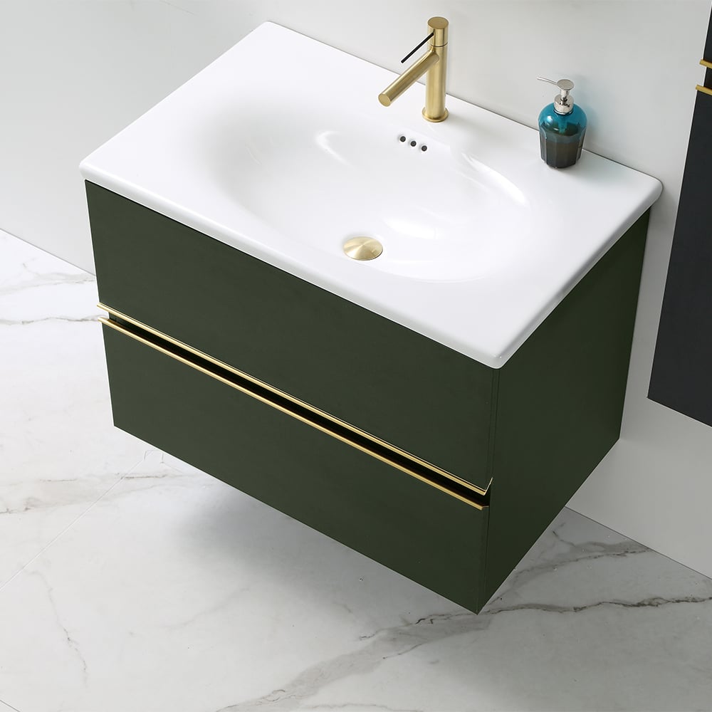 40" Dark Green Floating Bathroom Vanity with Sintered Stone Undermount Sink 2 Drawers window image