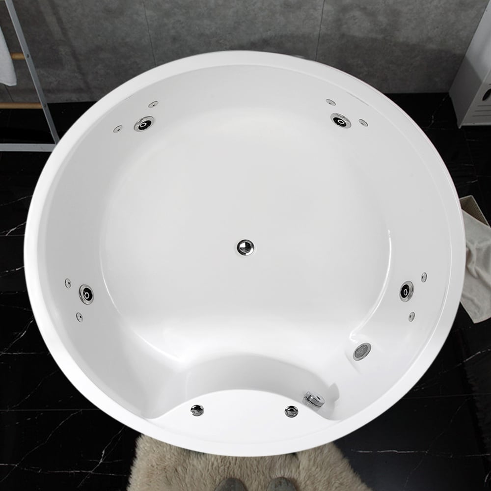Baignoire ronde autoportante en acrylique microsoie 1500mm avec massage en blanc brillant image de fenêtre