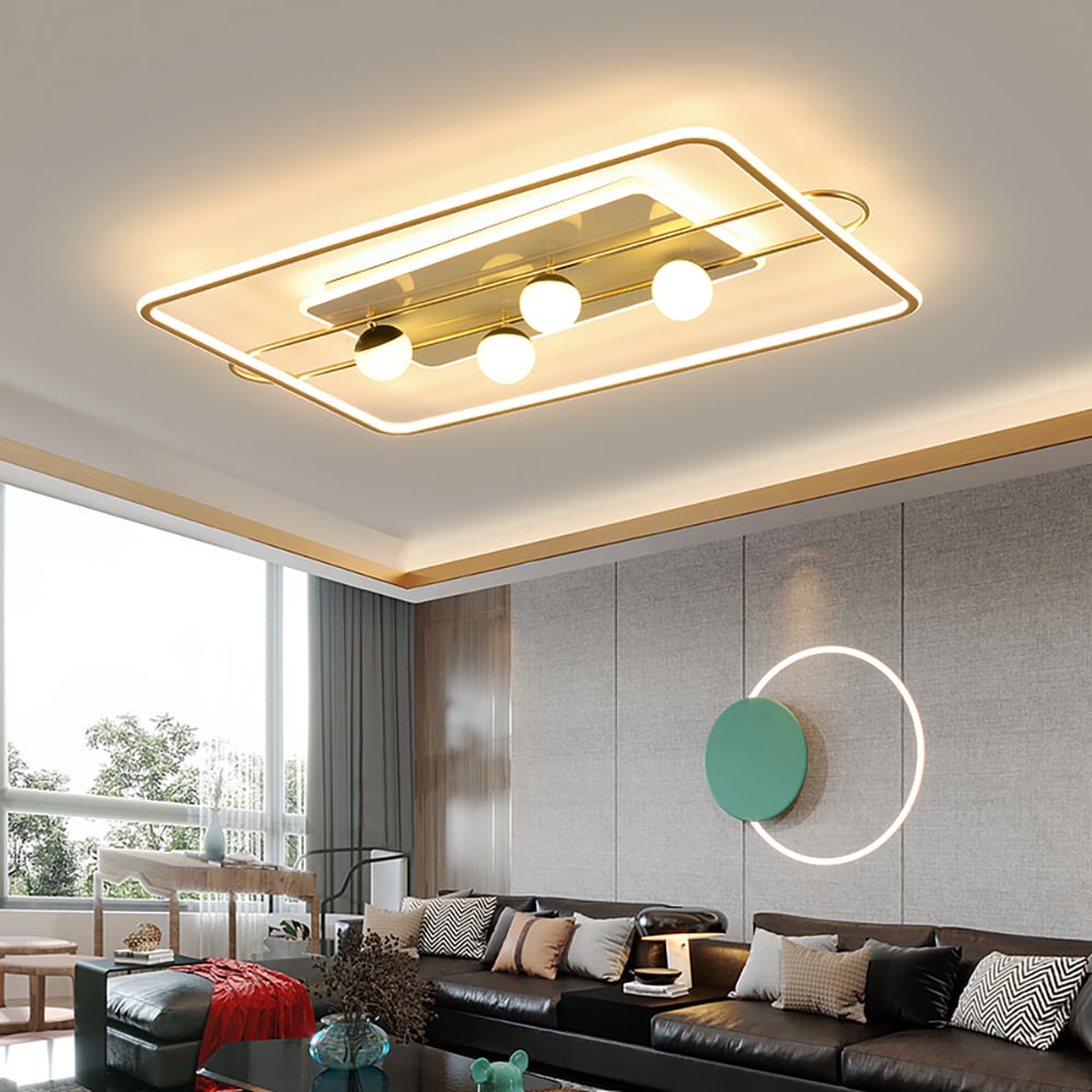 Modern White & Gold & Black Rectangle Flush Ceiling Mount Light window image