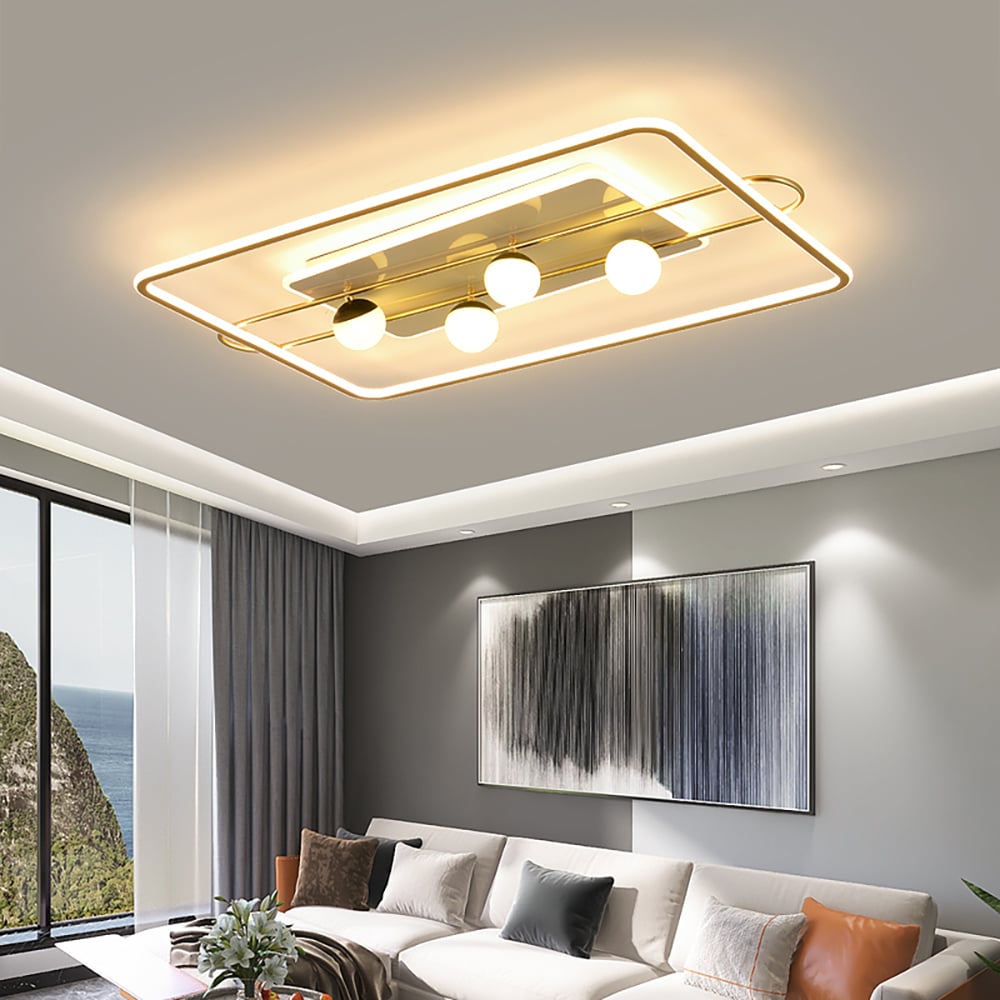 Modern White & Gold & Black Rectangle Flush Ceiling Mount Light window image