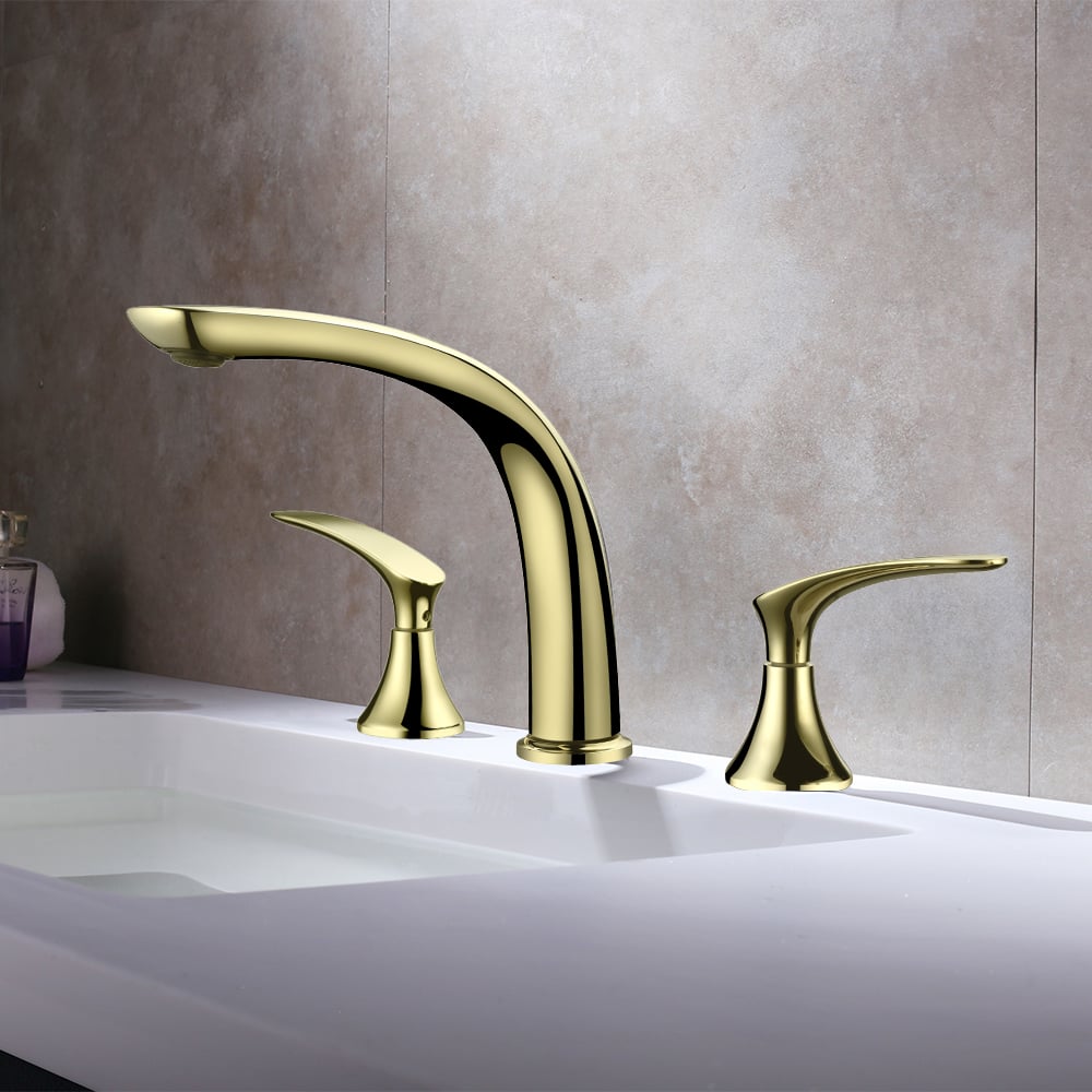 Aerated Spout Widespread Bathroom Sink Faucet Solid Brass window image