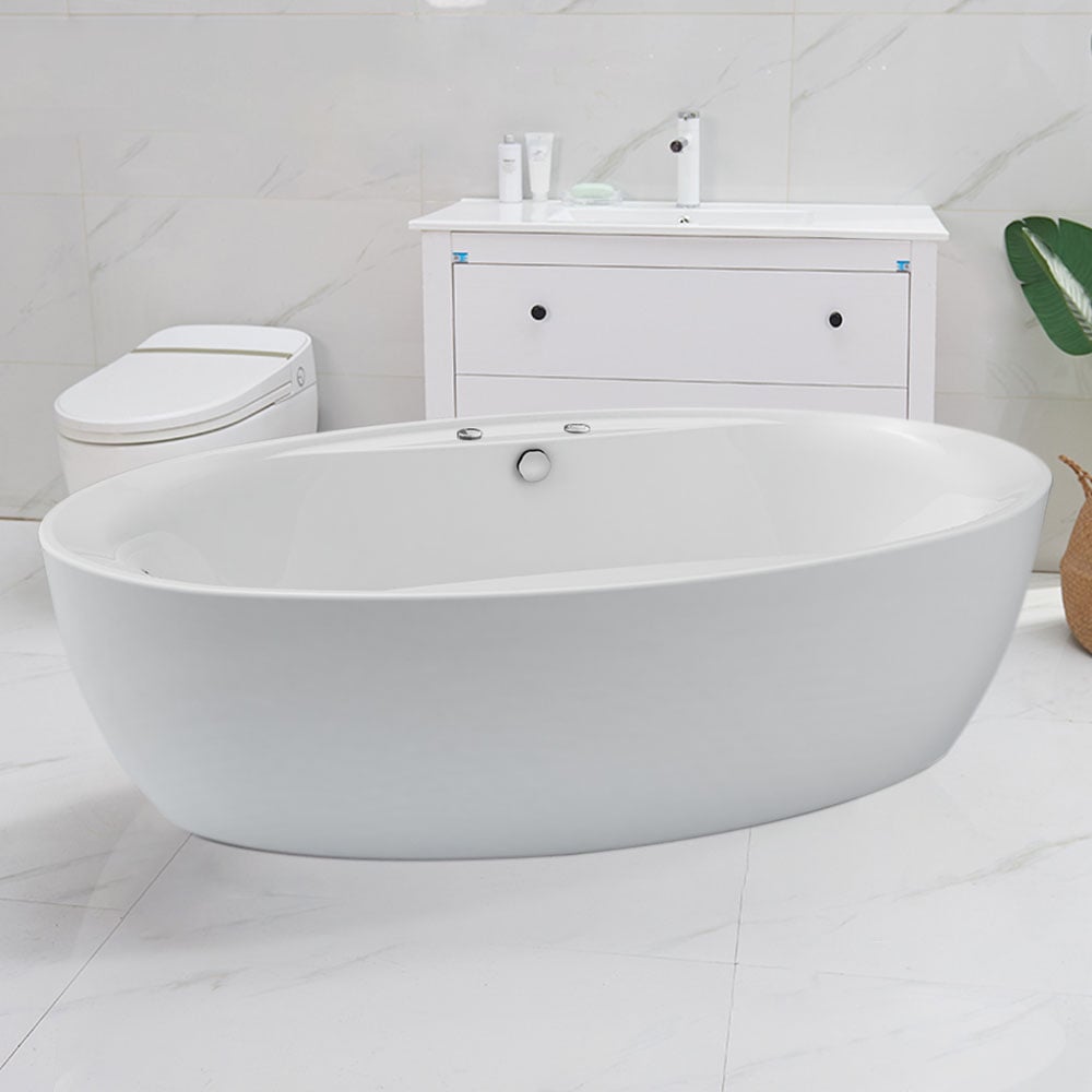 2000mm MicroSilk Acrylic Freestanding Oval Bath with Massage in Glossy White window image