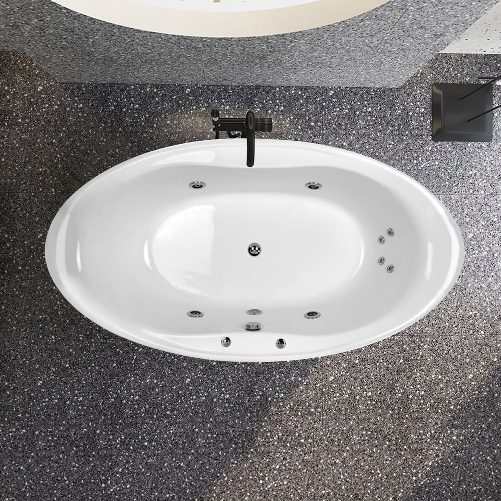 2000mm MicroSilk Acrylic Freestanding Oval Bath with Massage in Glossy White window image