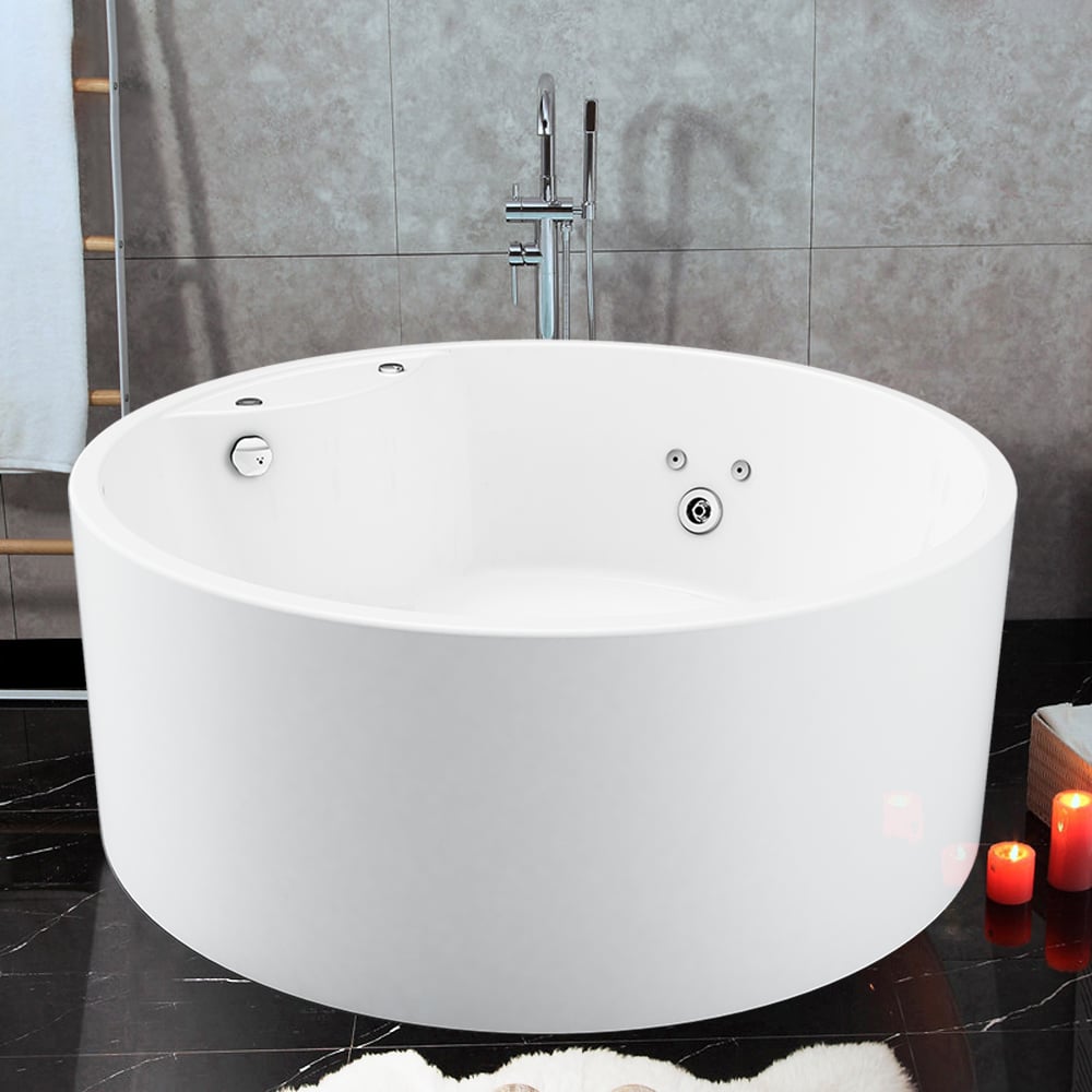 Baignoire ronde autoportante en acrylique microsoie 1500mm avec massage en blanc brillant image de fenêtre