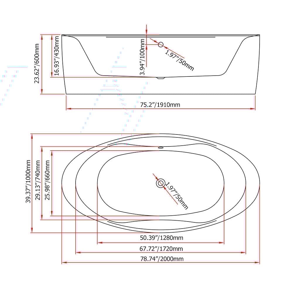 2000mm MicroSilk Acrylic Freestanding Oval Bath with Massage in Glossy White weights dimensions image