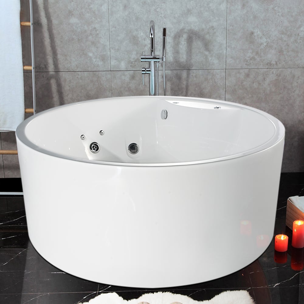 Baignoire ronde autoportante en acrylique microsoie 1500mm avec massage en blanc brillant image de fenêtre