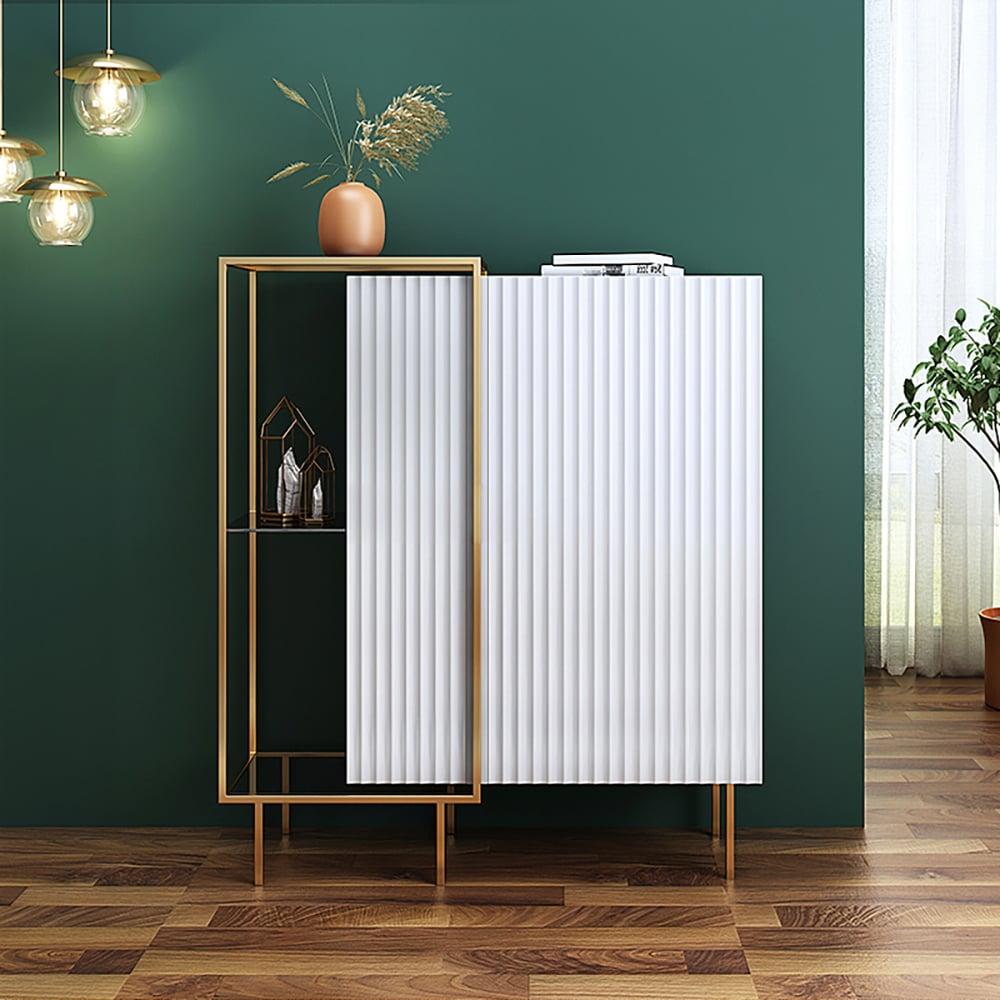 Vitrine blanche contemporaine avec portes et rangement ouvert image de fenêtre