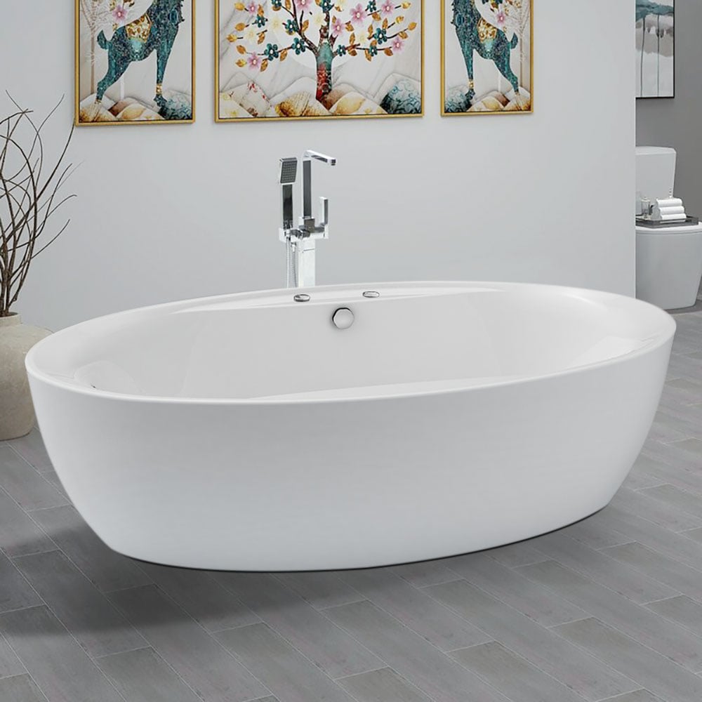 2000mm MicroSilk Acrylic Freestanding Oval Bath with Massage in Glossy White window image