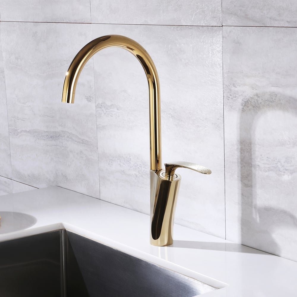 Robinet de cuisine mono à levier unique en laiton massif doré image de fenêtre