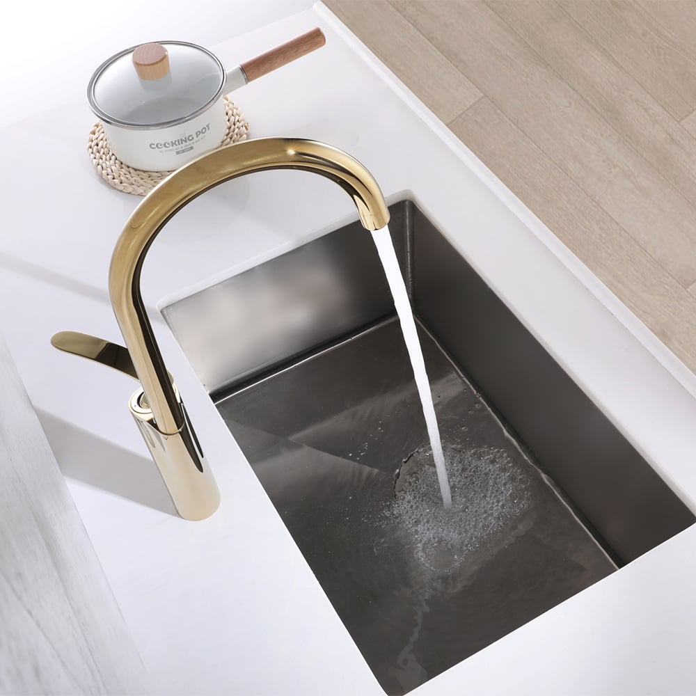 Robinet de cuisine mono à levier unique en laiton massif doré image de fenêtre