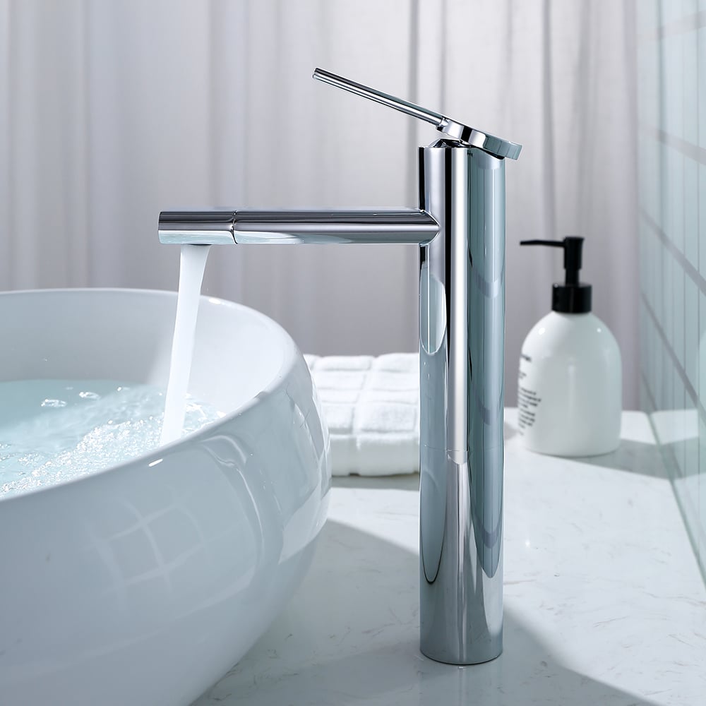 360° Rotate Spout Brass Single Hole Bathroom Vessel Sink Faucet in Chrome window image