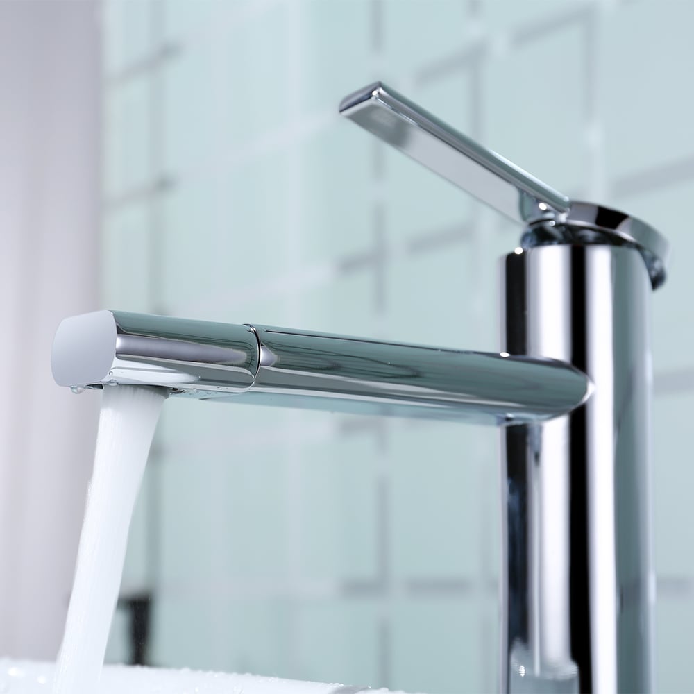 360° Rotate Spout Brass Single Hole Bathroom Vessel Sink Faucet in Chrome window image