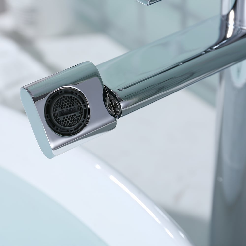 360° Rotate Spout Brass Single Hole Bathroom Vessel Sink Faucet in Chrome window image