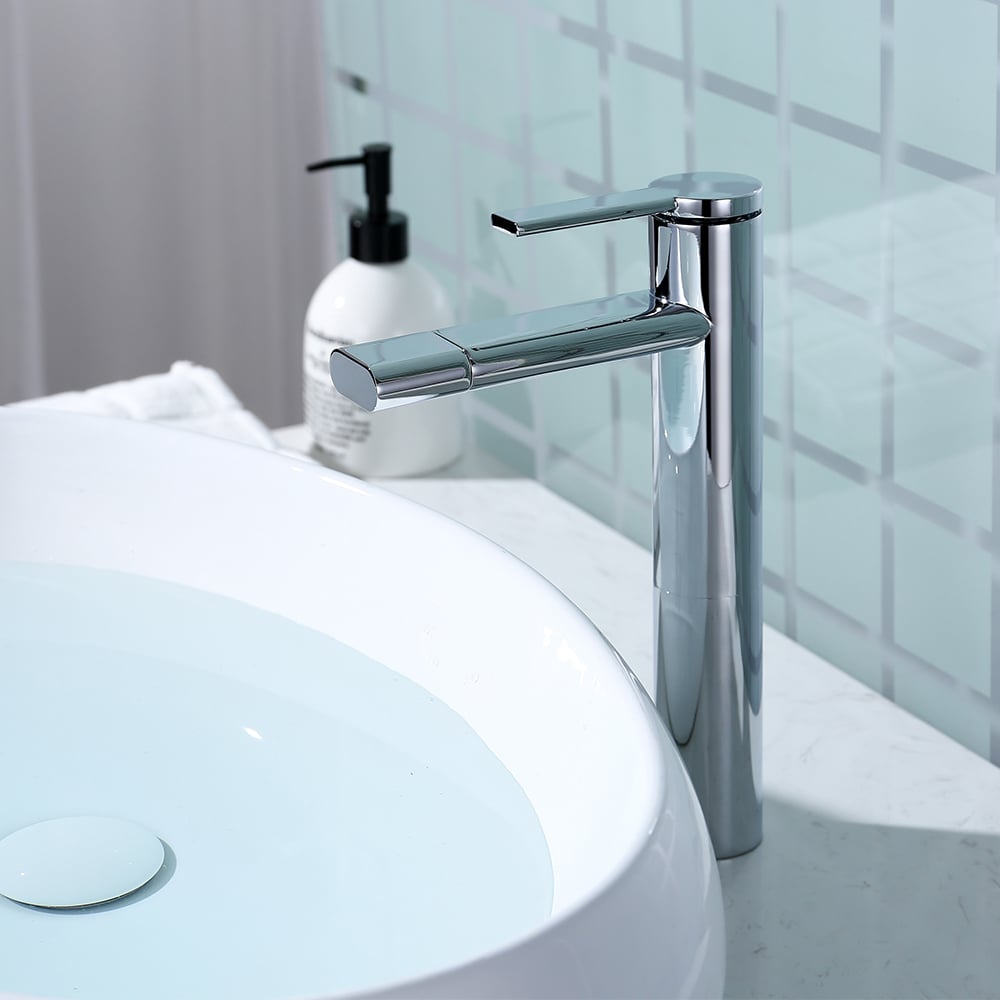 360° Rotate Spout Brass Single Hole Bathroom Vessel Sink Faucet in Chrome window image