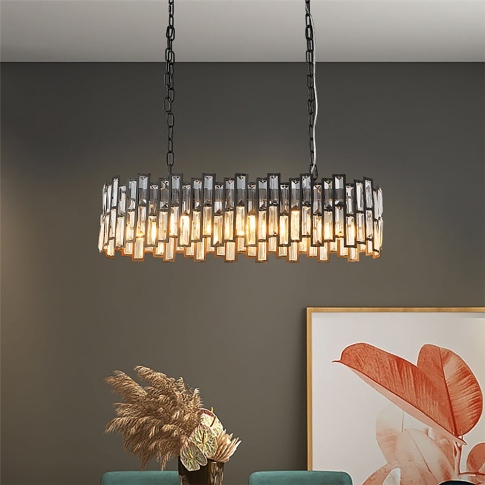 Modern Geometric Crystal Island Light 8-Light with Black Adjustable Chains window image