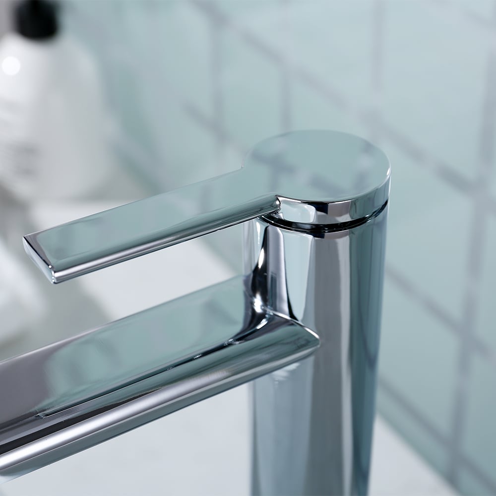 360° Rotate Spout Brass Single Hole Bathroom Vessel Sink Faucet in Chrome window image