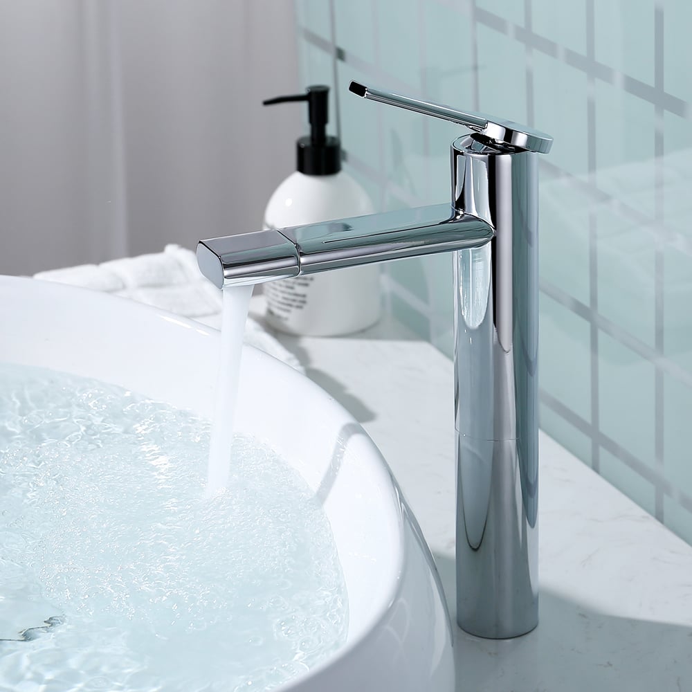 360° Rotate Spout Brass Single Hole Bathroom Vessel Sink Faucet in Chrome window image