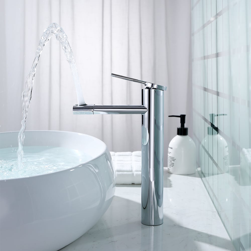 360° Rotate Spout Brass Single Hole Bathroom Vessel Sink Faucet in Chrome window image