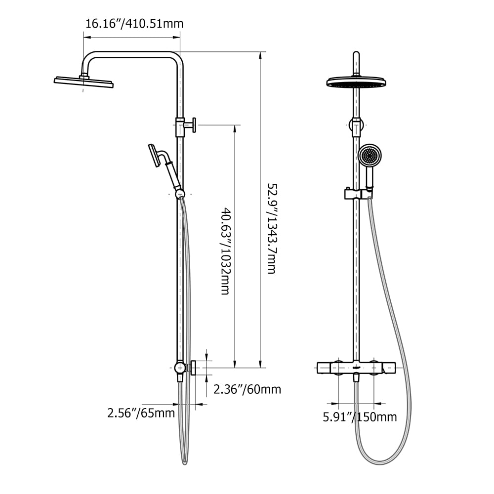 Colonne de Douche à Effet Pluie Classique avec Douchette Or Rose Poids, dimensions, image