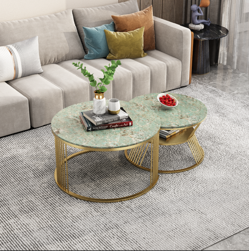 Modern Green Nesting Coffee Table Set with Sintered Stone Top 2-Piece Table Set window image