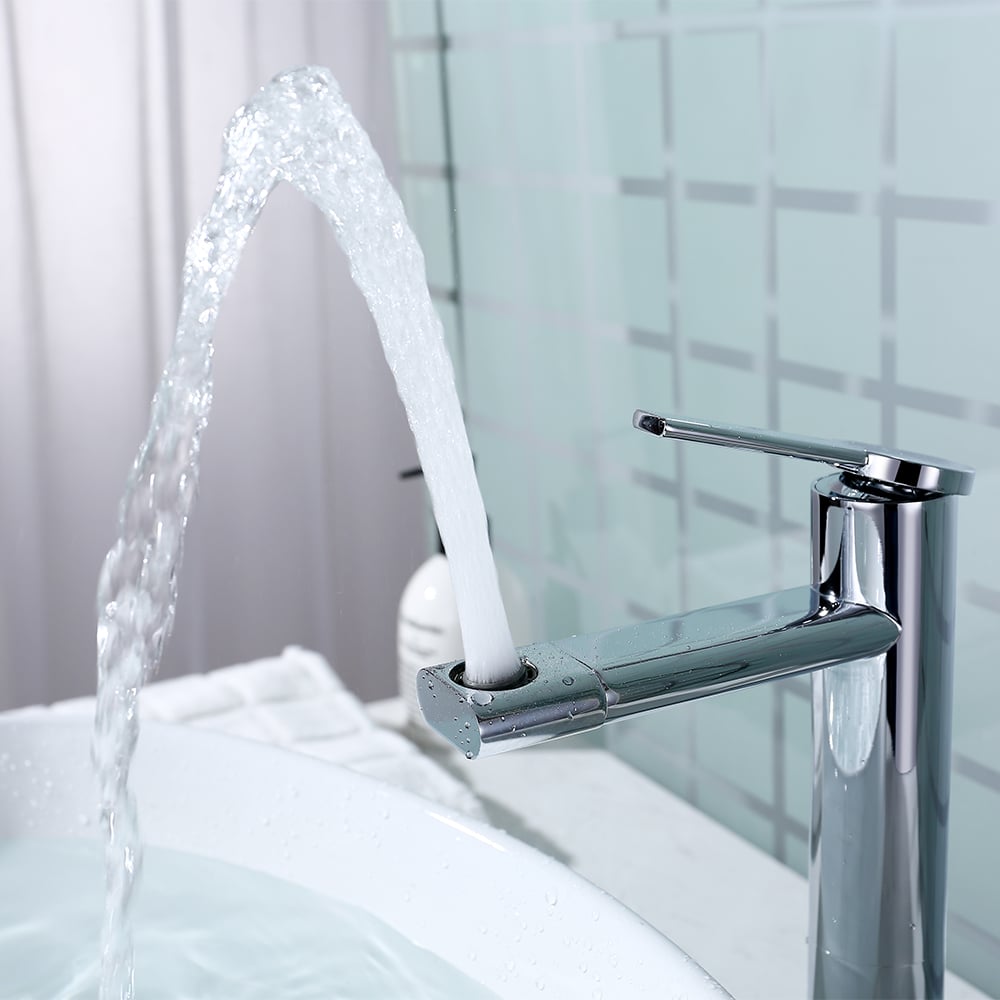 360° Rotate Spout Brass Single Hole Bathroom Vessel Sink Faucet in Chrome window image