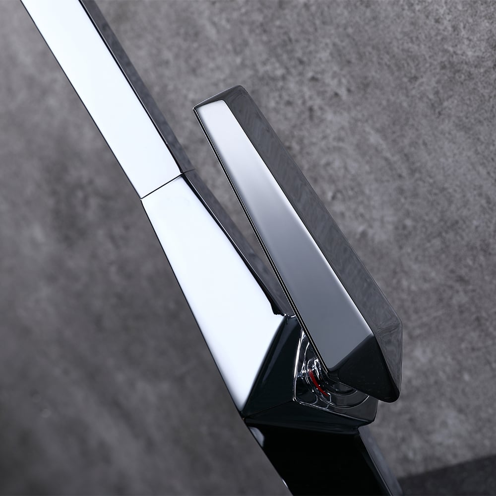 Modern Geometric Single Hole High Arc Brass Kitchen Faucet in Chrome window image