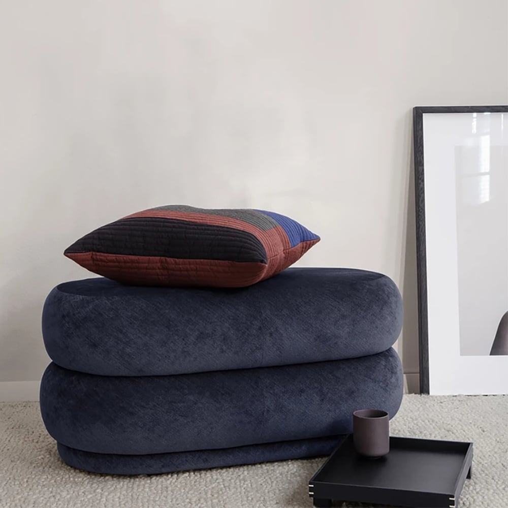 Modern Oval Velvet Ottoman Footstool in Piled-up Design window image