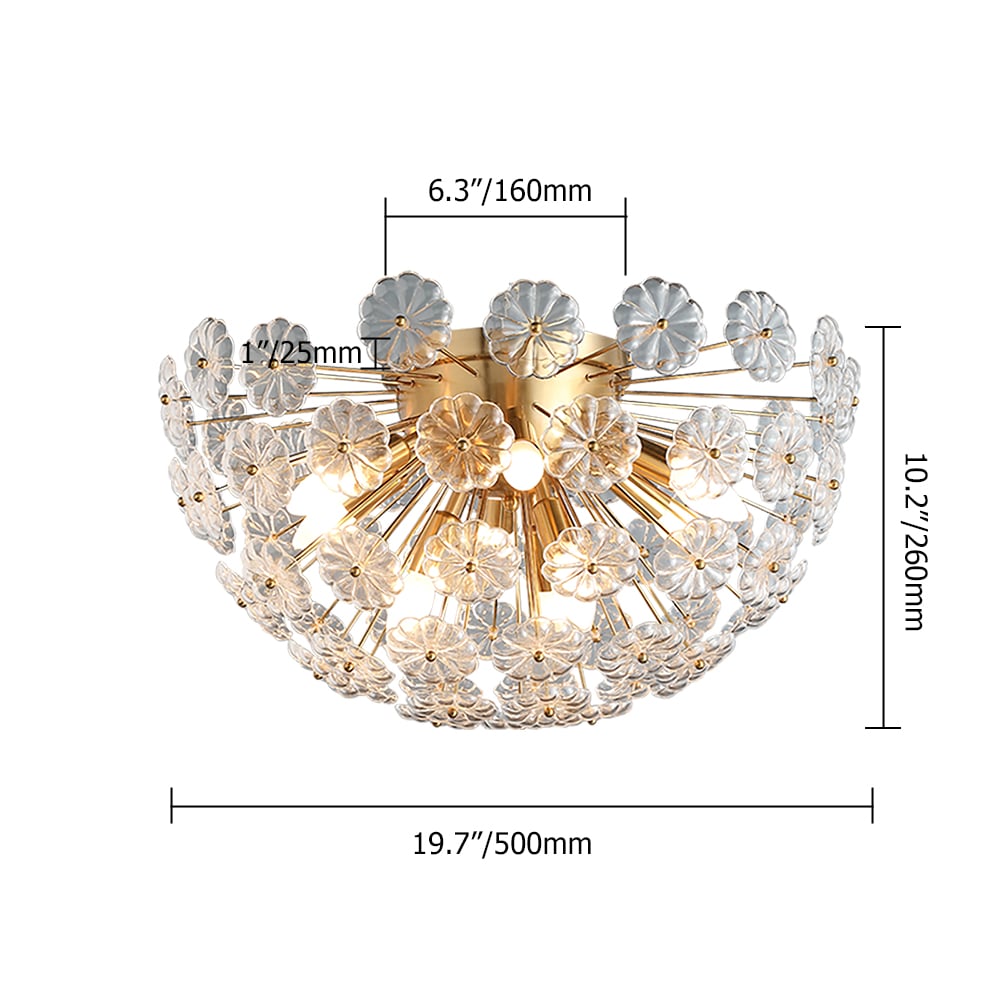 Lampe à dôme semi-encastrée moderne à 8 lumières avec fleuron en verre image de fenêtre