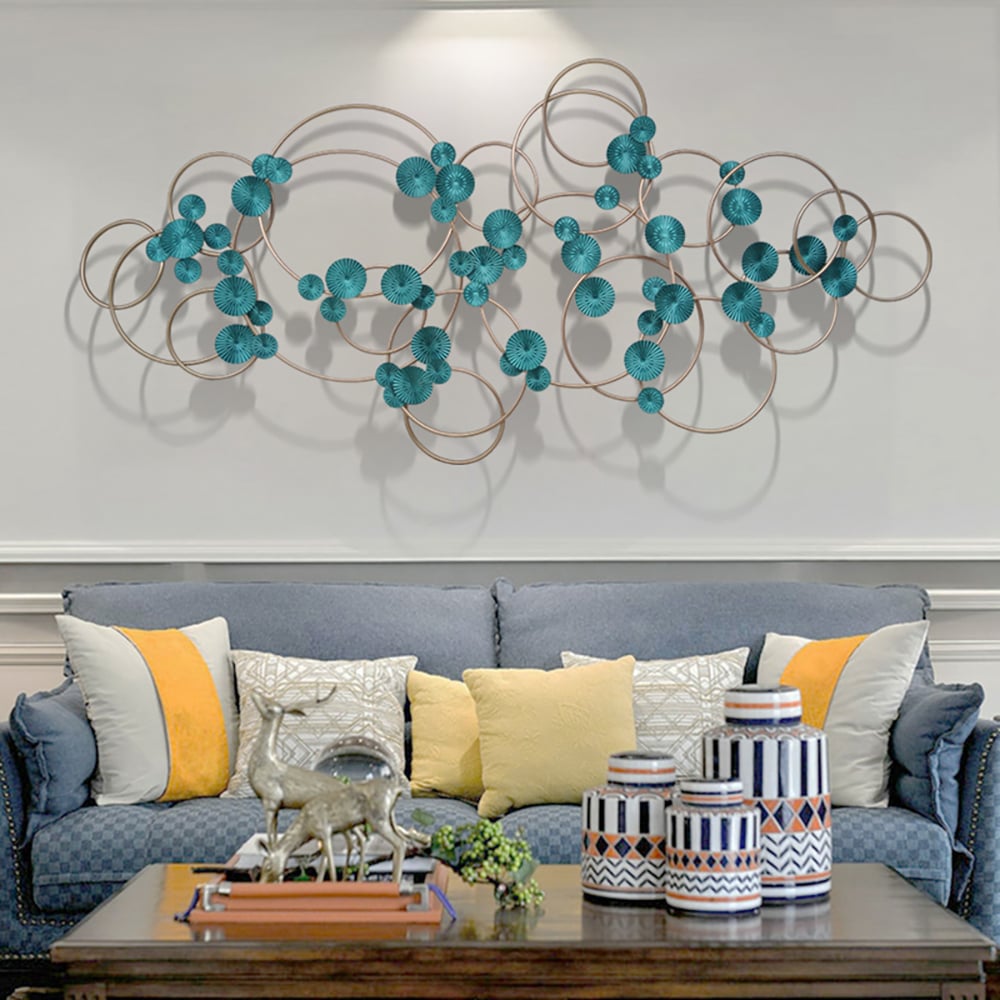 Modern Circular Metal Overlapping Wall Decor with Creative Carved Flowers window image