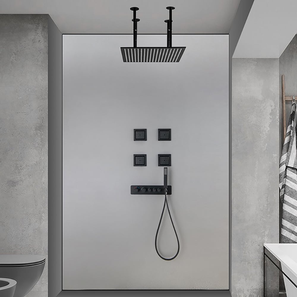 Wall-Mounted 20" Shower System in Matte Black 3-Function Thermostatic window image