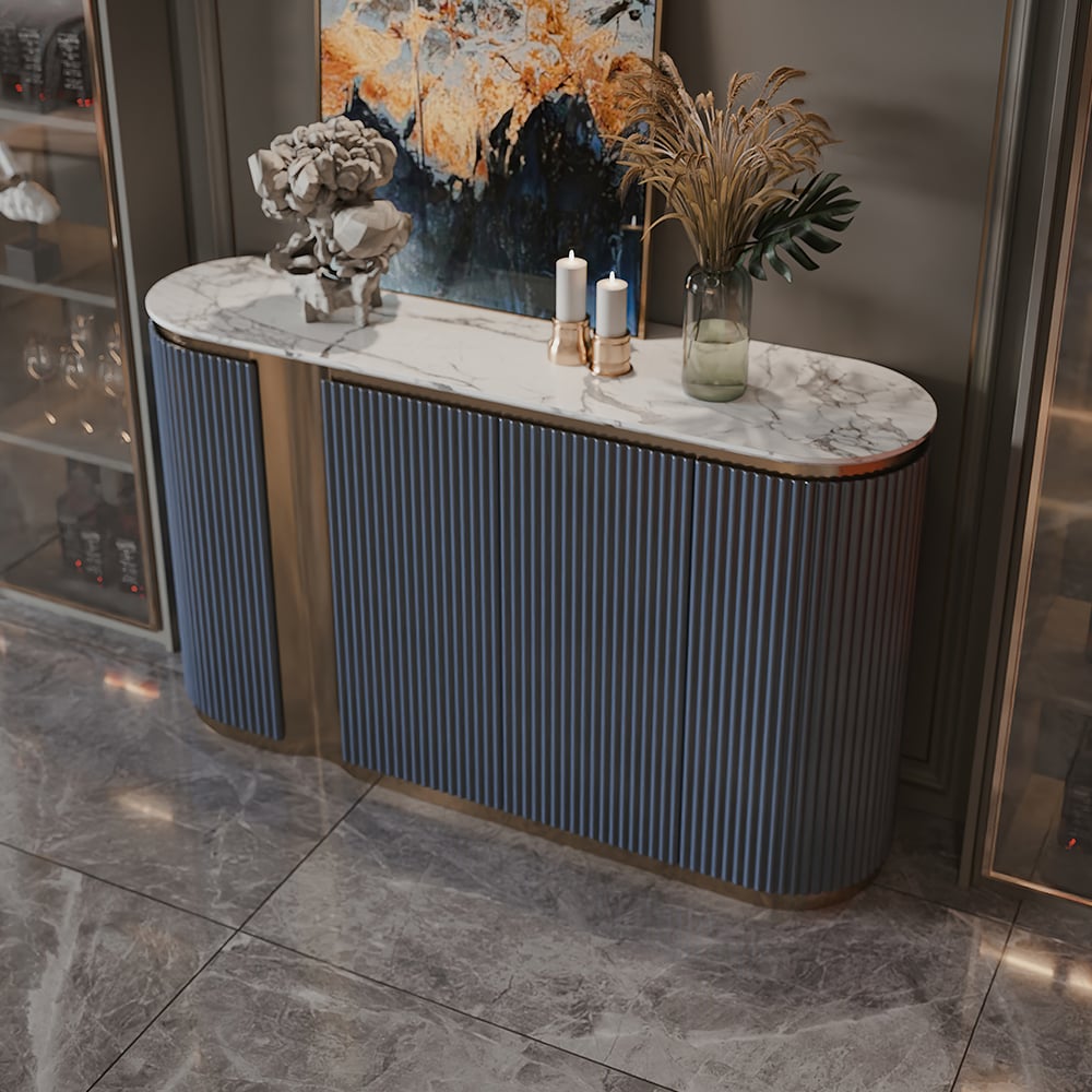 Aparador buffet moderno de mármol sintético azul de 1500 mm con 4 puertas imagen de ventana