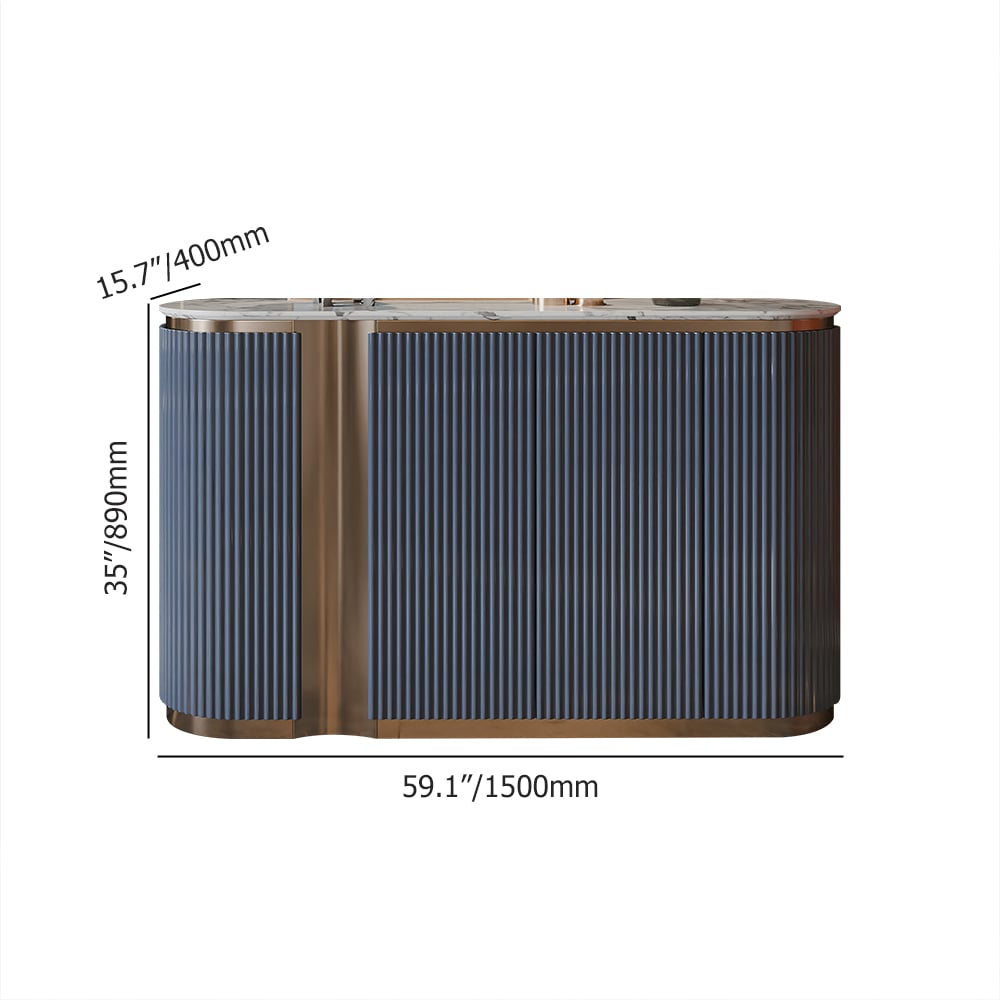 Aparador buffet moderno de mármol sintético azul de 1500 mm con 4 puertas imagen de ventana