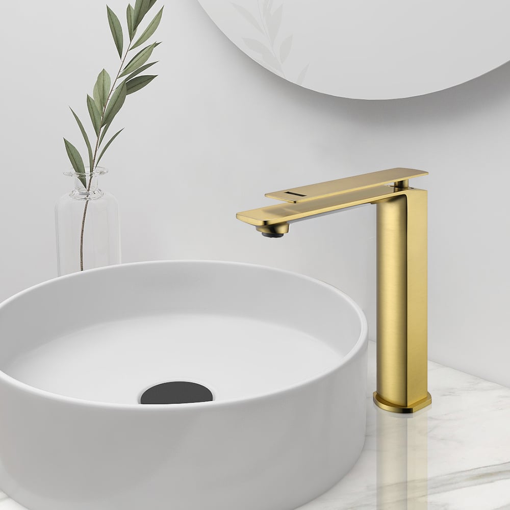 Single Hole Bathroom Sink Faucet Single Handle Solid Brass in Brushed Gold window image