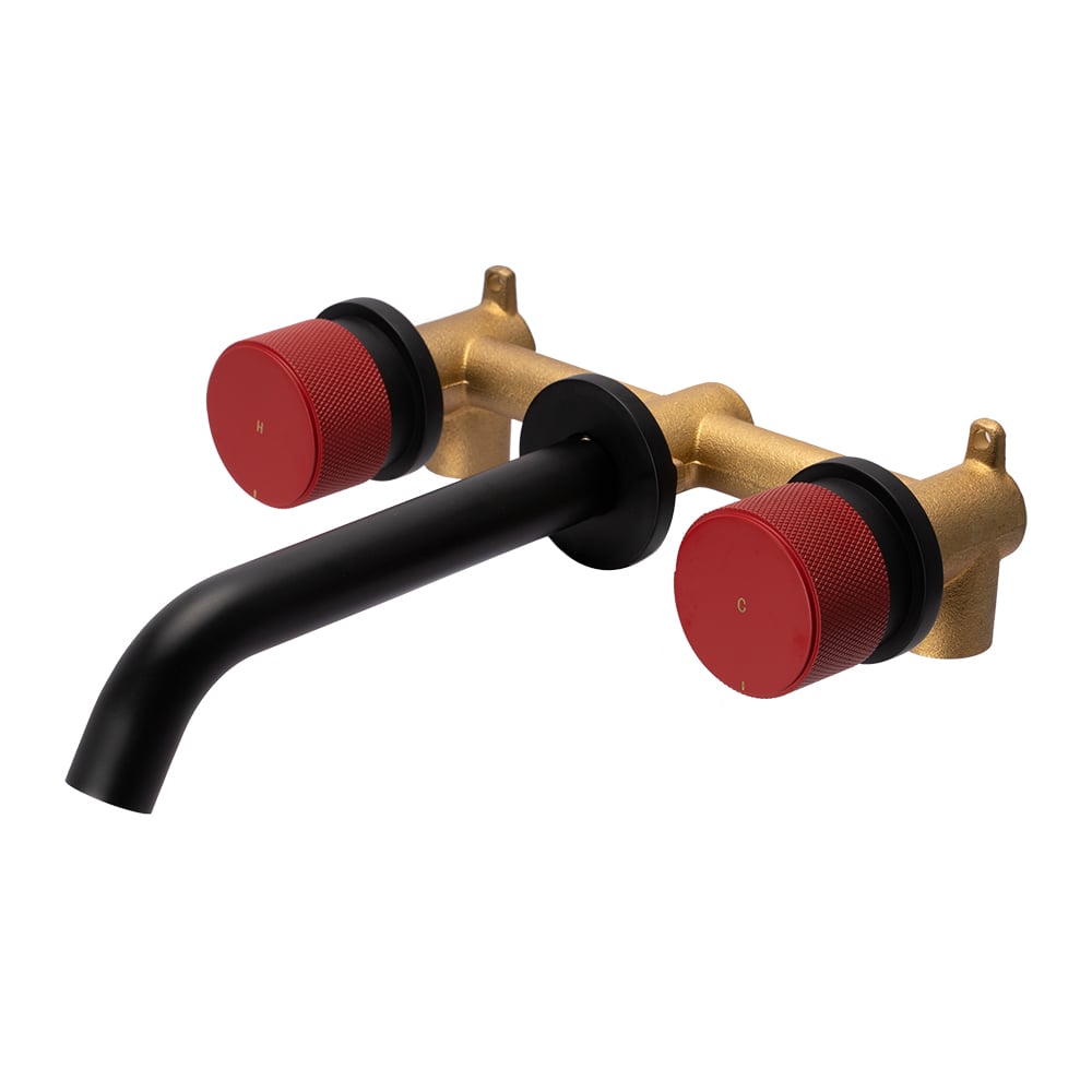 Brass Wall-mounted Double Knobs Bathroom Sink Faucet window image