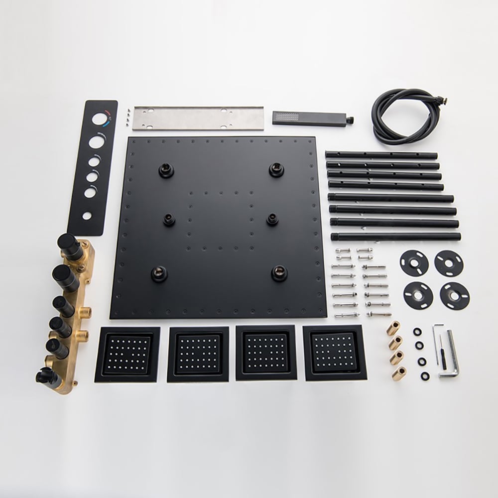 Wall-Mounted 20" Shower System in Matte Black 3-Function Thermostatic window image