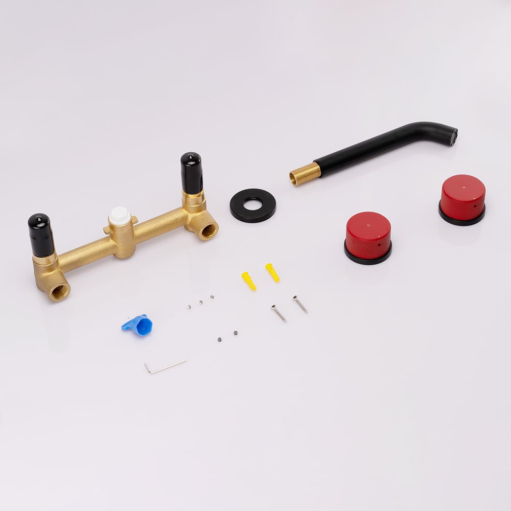 Brass Wall-mounted Double Knobs Bathroom Sink Faucet window image