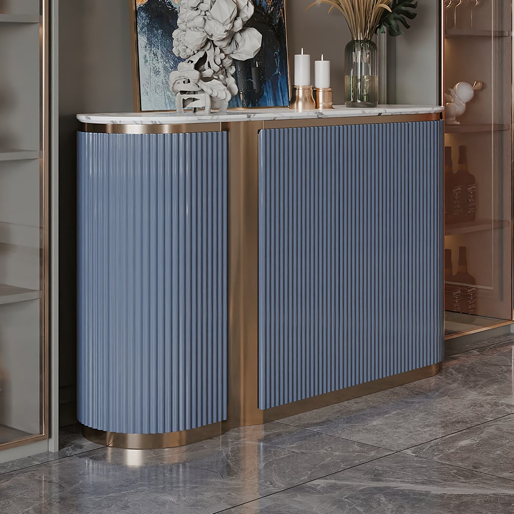 Aparador buffet moderno de mármol sintético azul de 1500 mm con 4 puertas imagen de ventana