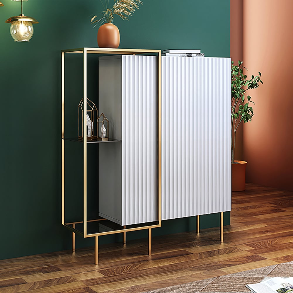 Vitrine blanche contemporaine avec portes et rangement ouvert image de fenêtre