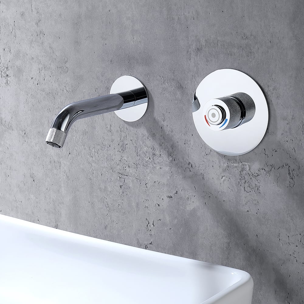 Wall-mounted Brass Bathroom Basin Tap Rotate Spout in Chrome window image