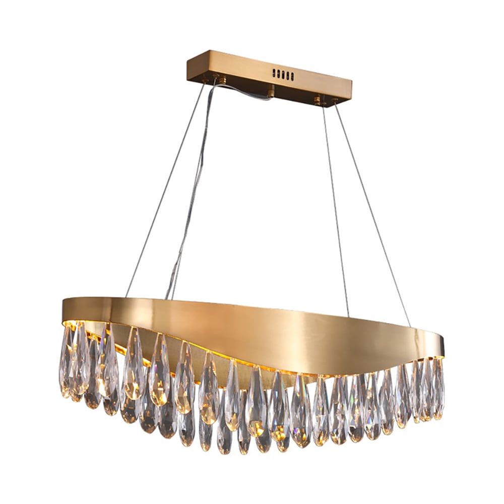 Modern Raindrop Crystal Dimmable LED Kitchen Island Light in Brass window image