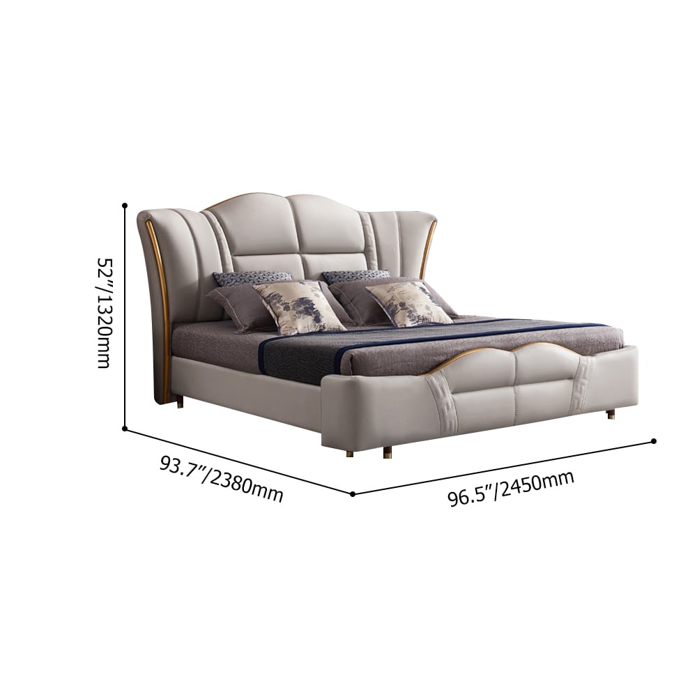 Milky White Upholstered Low-Profile Storage Platform Bed with Wingback Headboard weights dimensions image