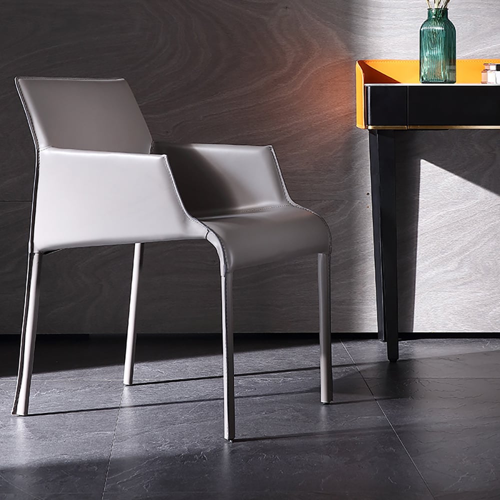 Modern Grey Armless Saddle Leather Dining Chair with Metal legs window image