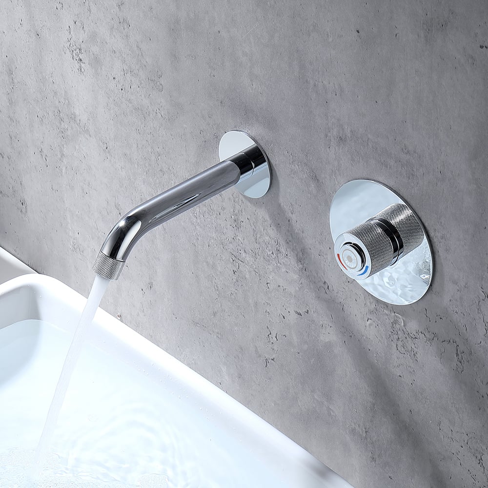 Wall-mounted Brass Bathroom Basin Tap Rotate Spout in Chrome window image