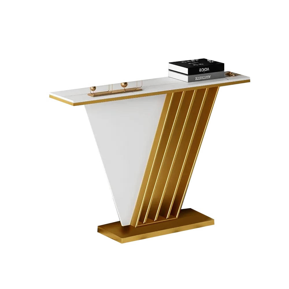 White Rectangular Console Table Sintered Stone Top Entryrway Table window image